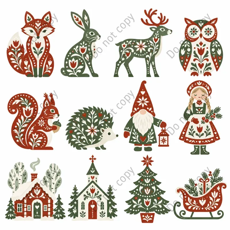Nordic Folk Christmas Clipart Art