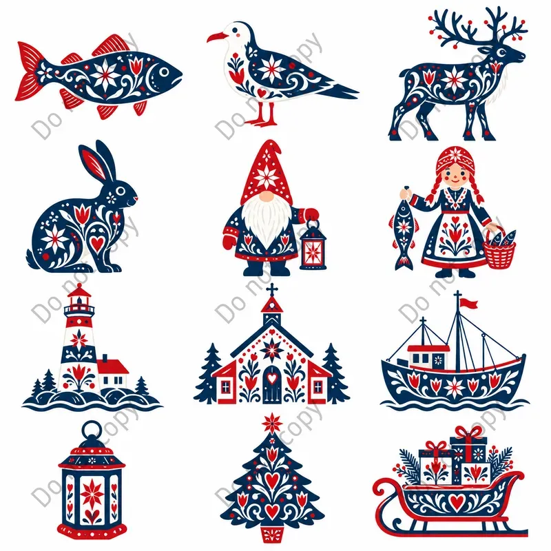 Nordic Folk Christmas Clipart Art