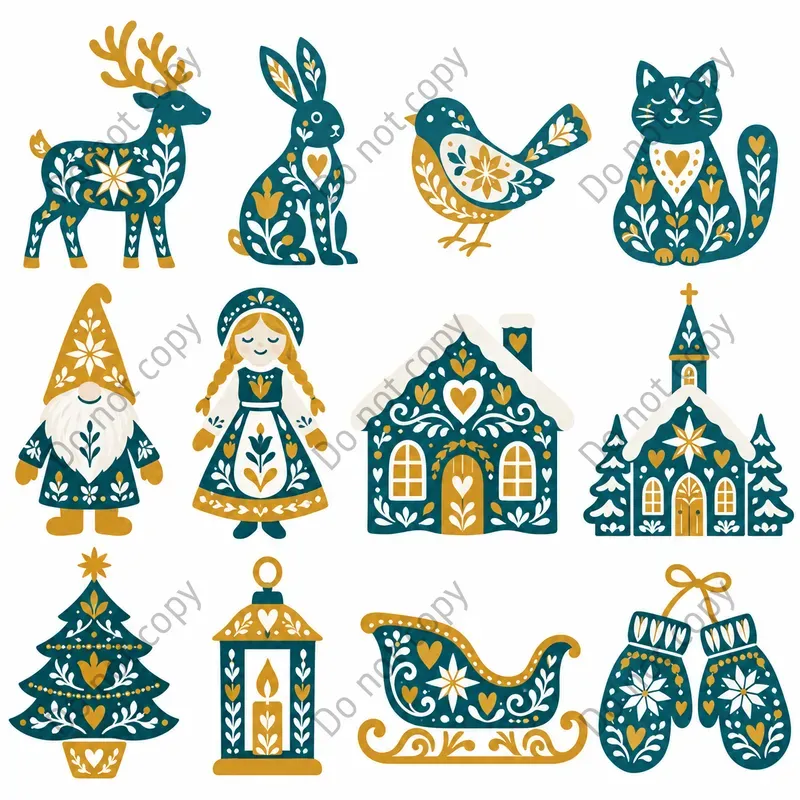 Nordic Folk Christmas Clipart Art