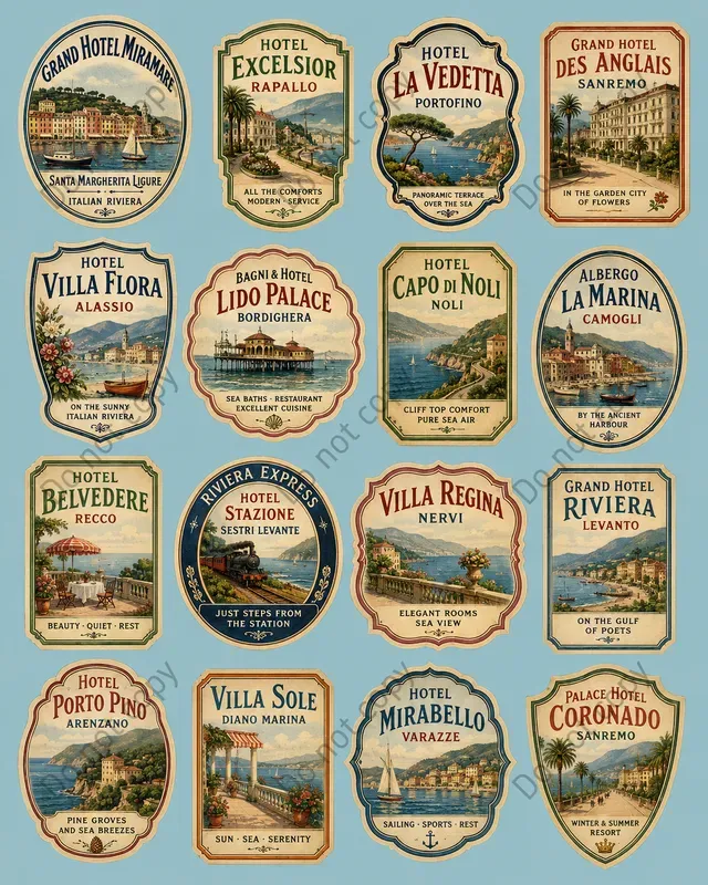 Vintage Hotel Label Cutout Sheets