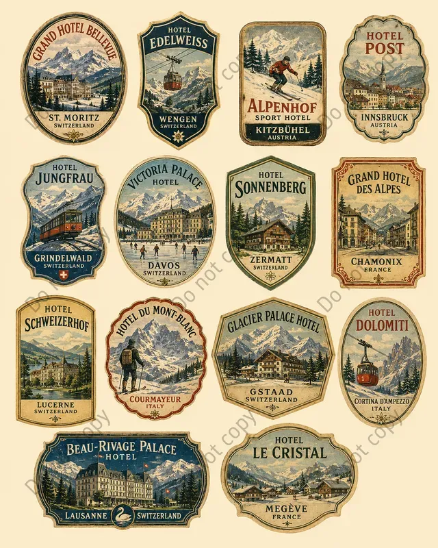 Vintage Hotel Label Cutout Sheets