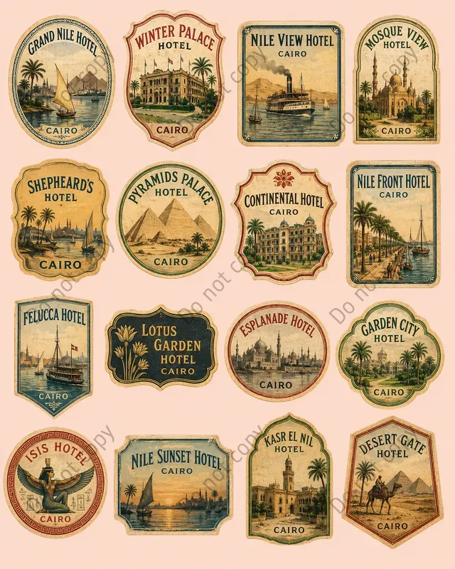 Vintage Hotel Label Cutout Sheets