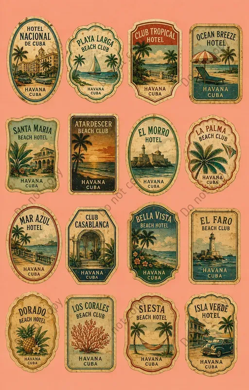 Vintage Hotel Label Cutout Sheets