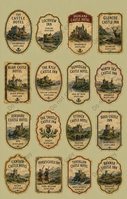 Vintage Hotel Label Cutout Sheets