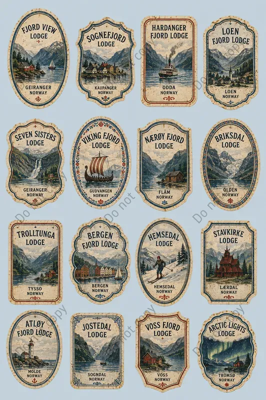 Vintage Hotel Label Cutout Sheets