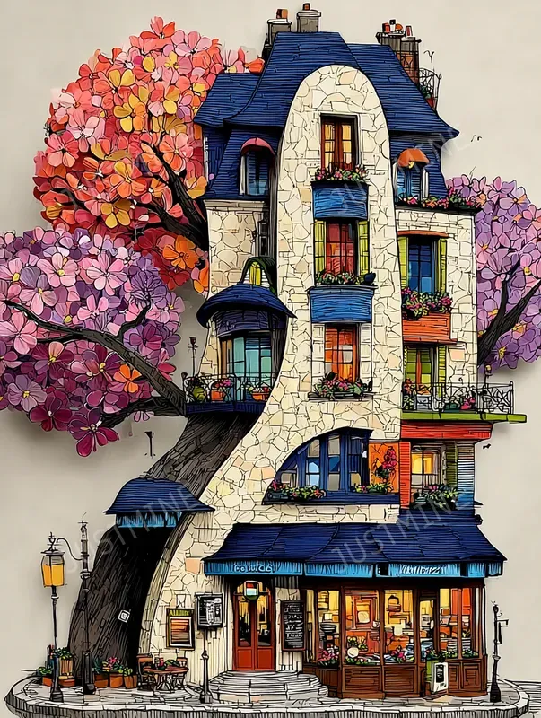 Hidden Cafe Architecture Clipart