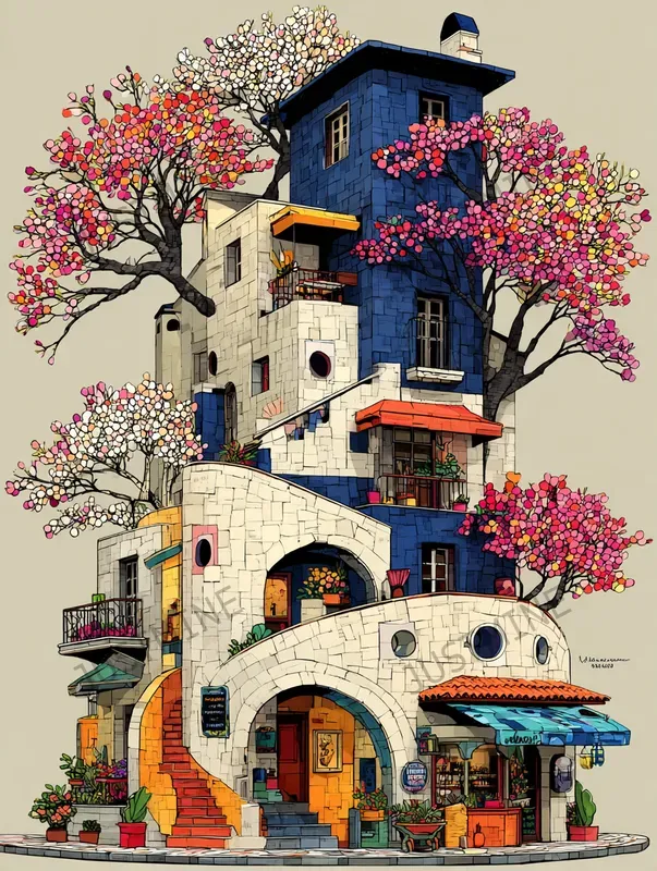 Hidden Cafe Architecture Clipart
