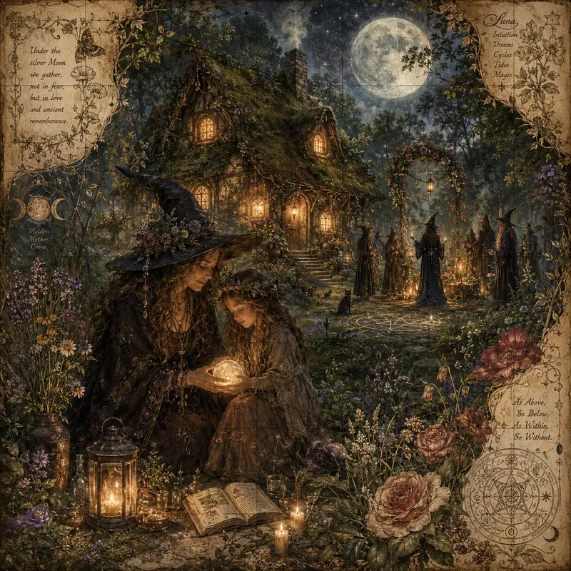 Mystic Lunar Sabbat Gathering Art