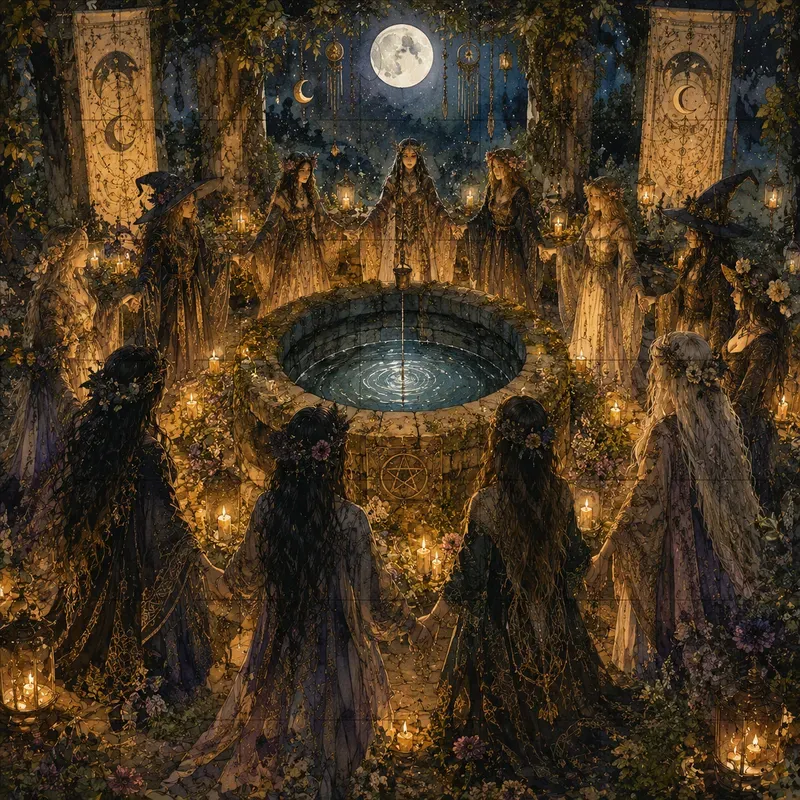 Mystic Lunar Sabbat Gathering Art