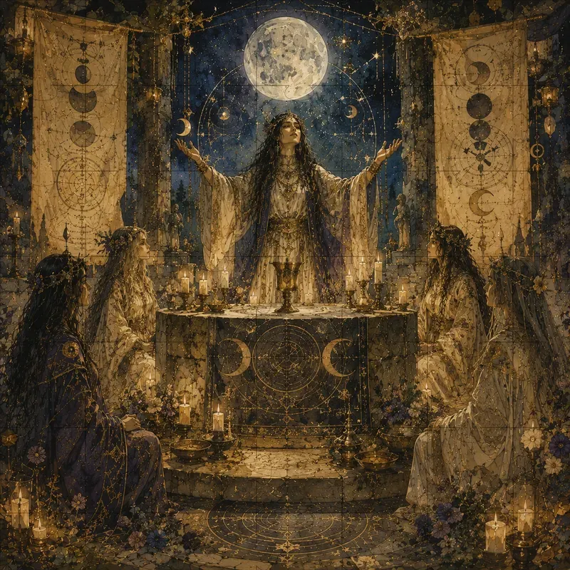 Mystic Lunar Sabbat Gathering Art