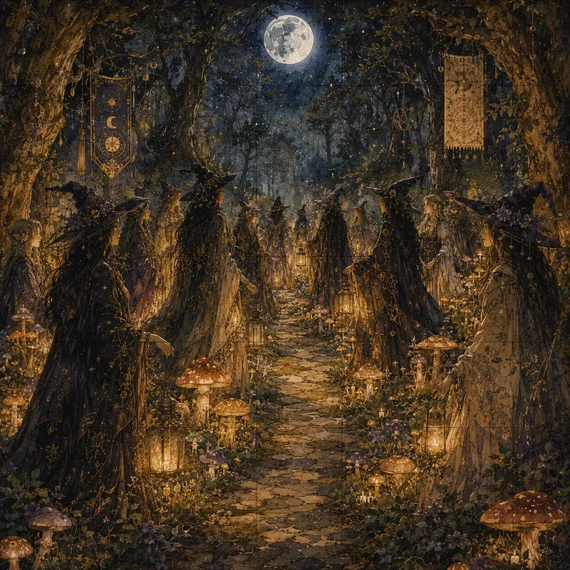 Mystic Lunar Sabbat Gathering Art