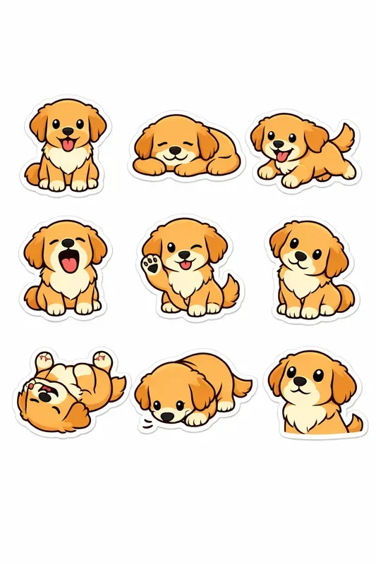 Breed Sticker Sheets 9 Cartoon Pet Poses