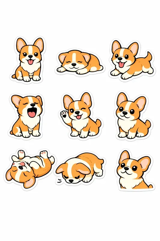 Breed Sticker Sheets 9 Cartoon Pet Poses