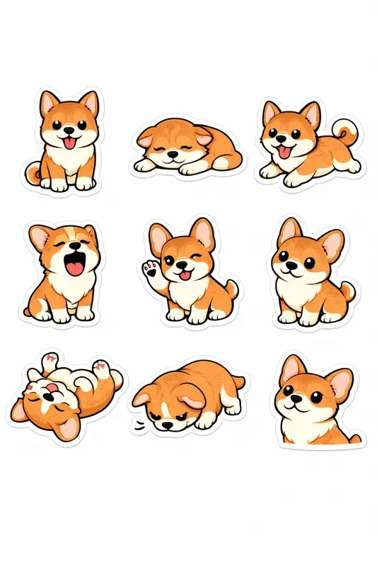 Breed Sticker Sheets 9 Cartoon Pet Poses
