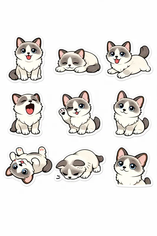 Breed Sticker Sheets 9 Cartoon Pet Poses