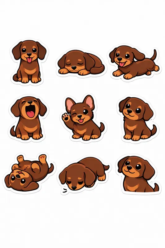 Breed Sticker Sheets 9 Cartoon Pet Poses