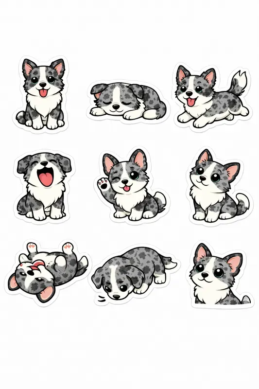 Breed Sticker Sheets 9 Cartoon Pet Poses