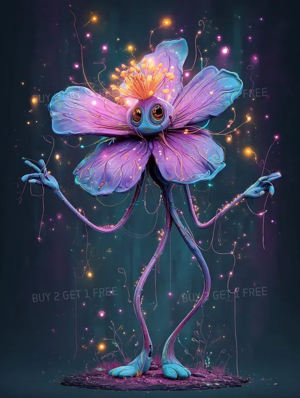 Whimsical Neon Fantasy Characters