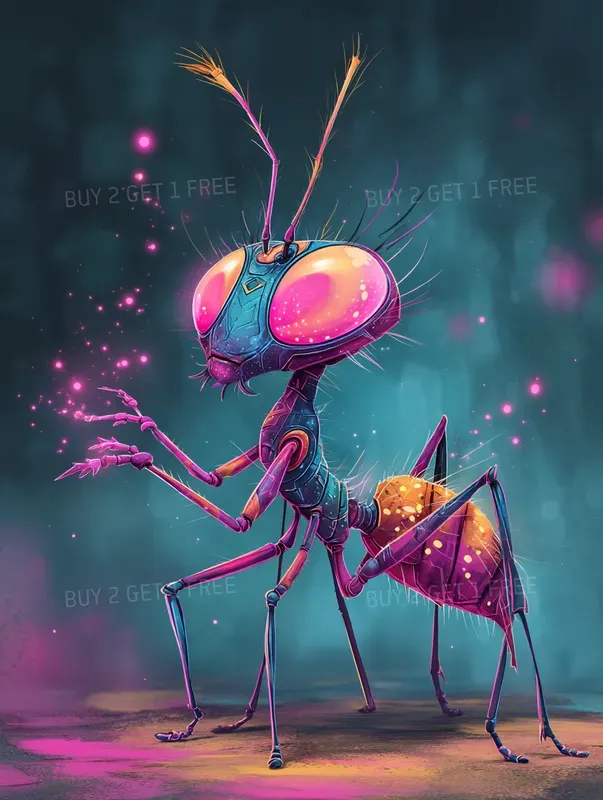 Whimsical Neon Fantasy Characters