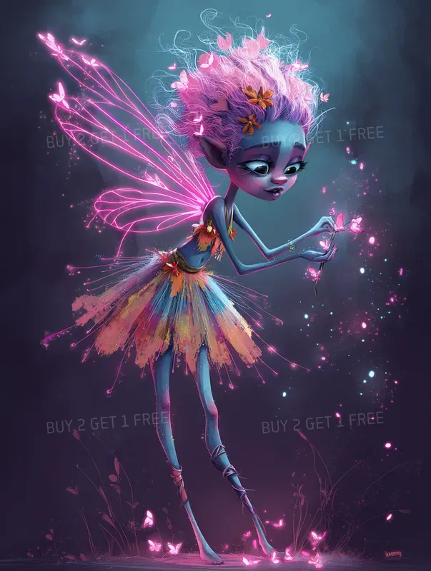 Whimsical Neon Fantasy Characters