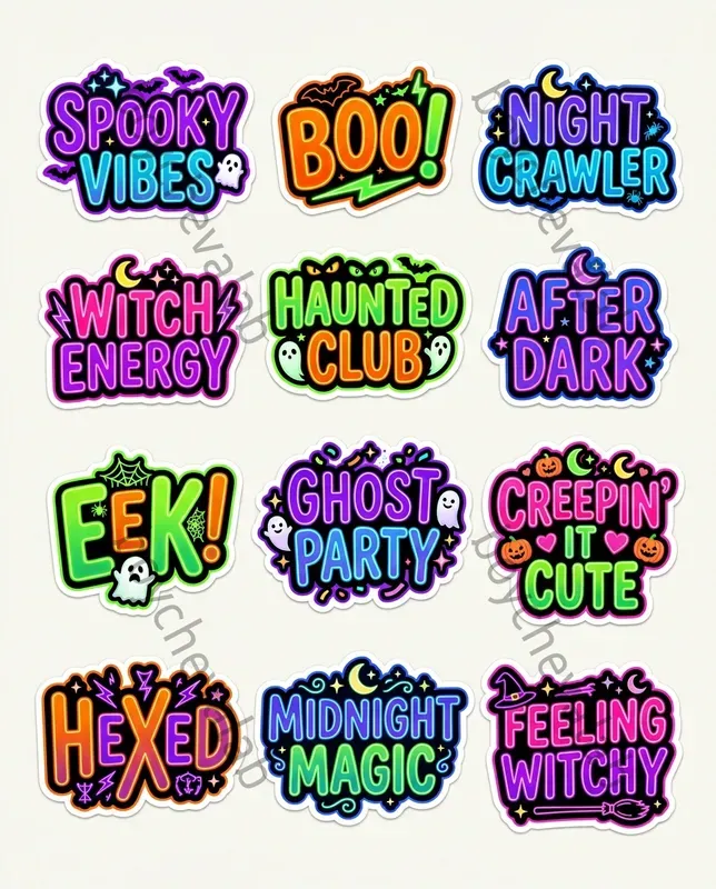 Halloween Words Phrases Stickers