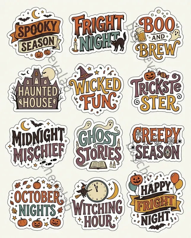 Halloween Words Phrases Stickers