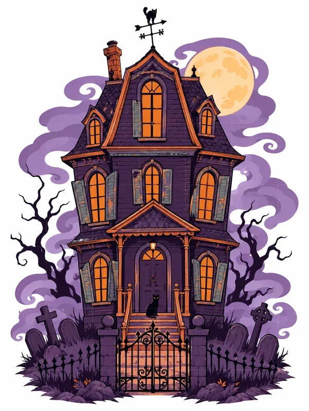 Haunted Victorian House Line Art