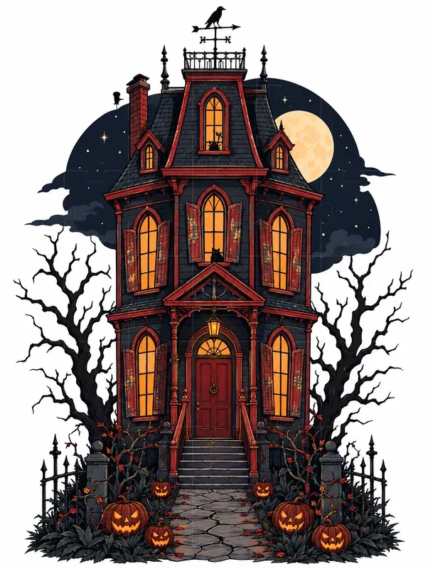 Haunted Victorian House Line Art