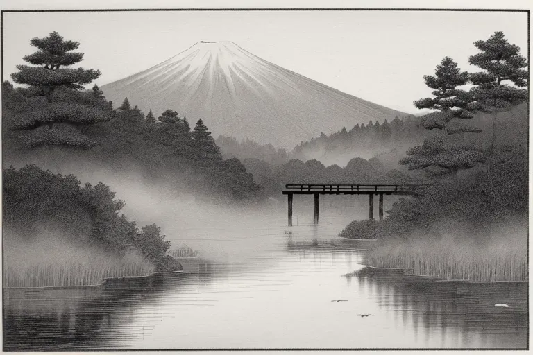 Japanese Sumie Samurai Landscape Art