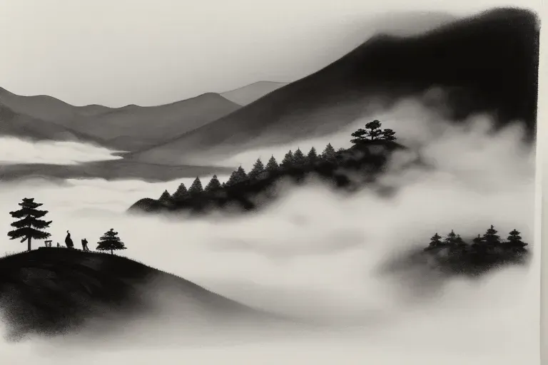 Japanese Sumie Samurai Landscape Art
