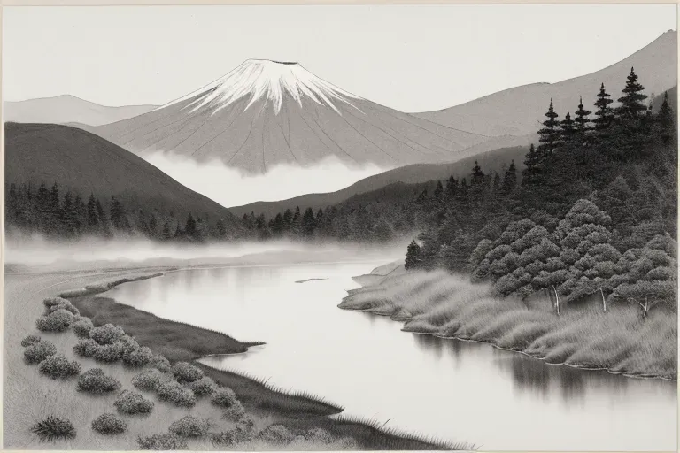 Japanese Sumie Samurai Landscape Art
