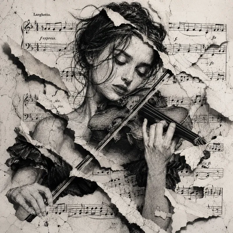 Torn Music Portrait Sketch Masterpieces