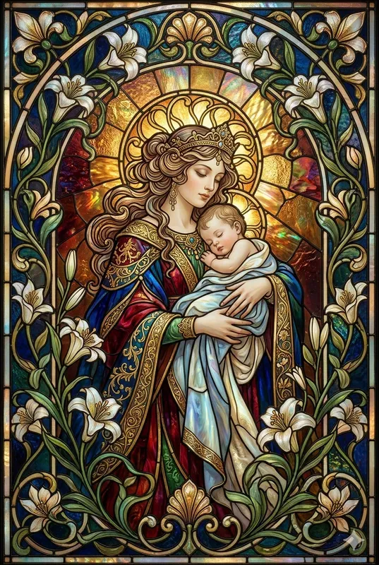 Art Nouveau Stained Glass Motherhood