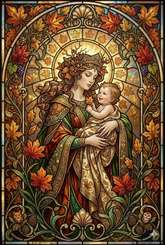 Art Nouveau Stained Glass Motherhood