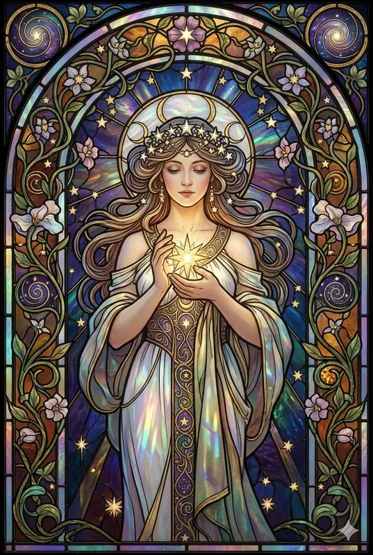 Art Nouveau Stained Glass Motherhood