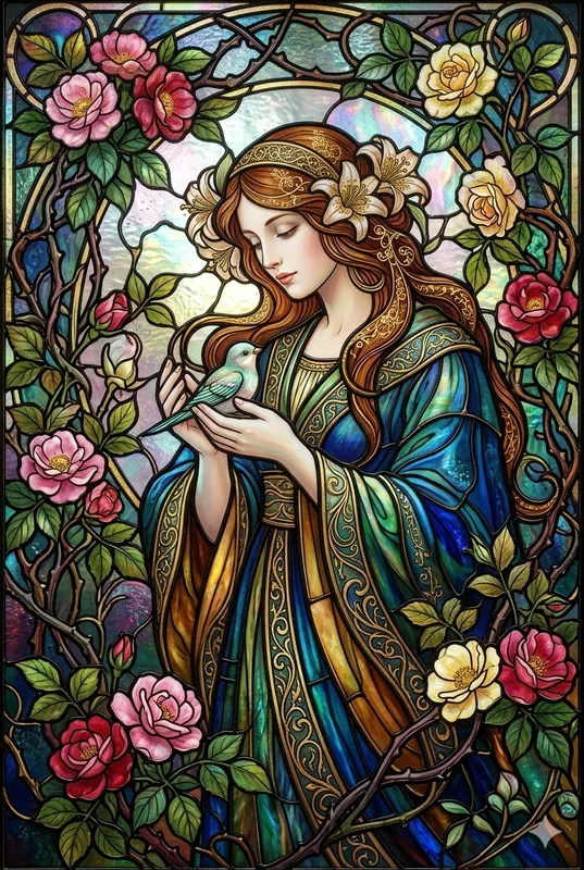 Art Nouveau Stained Glass Motherhood