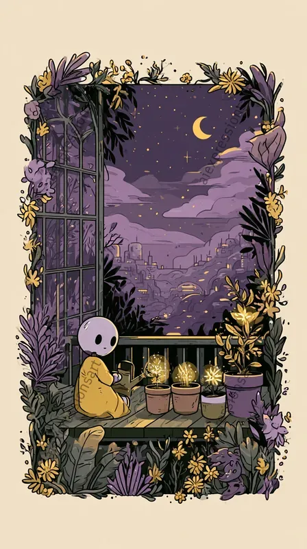 Cozy Solarpunk Scifi Postcard Art