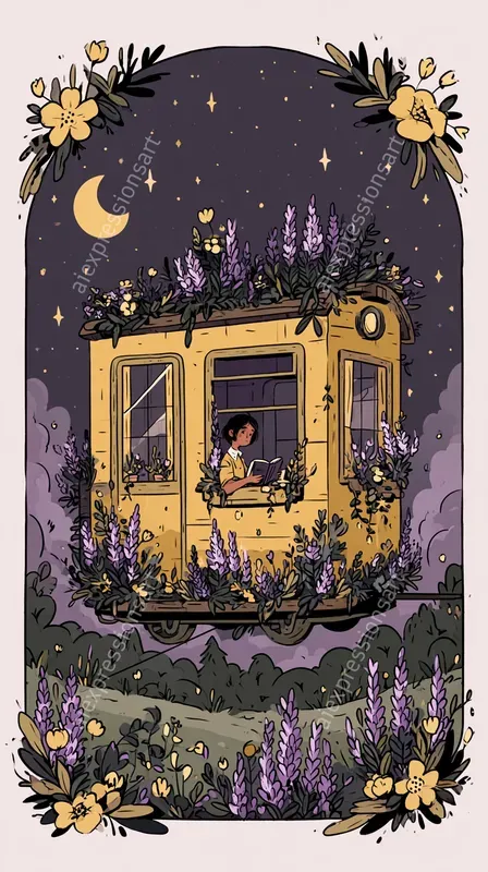 Cozy Solarpunk Scifi Postcard Art