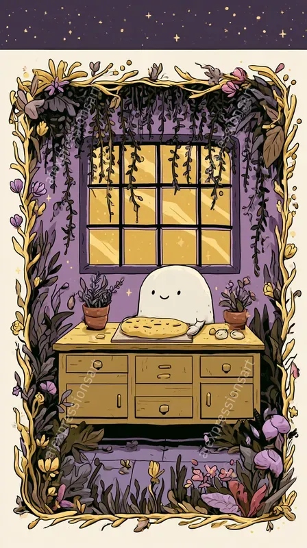 Cozy Solarpunk Scifi Postcard Art