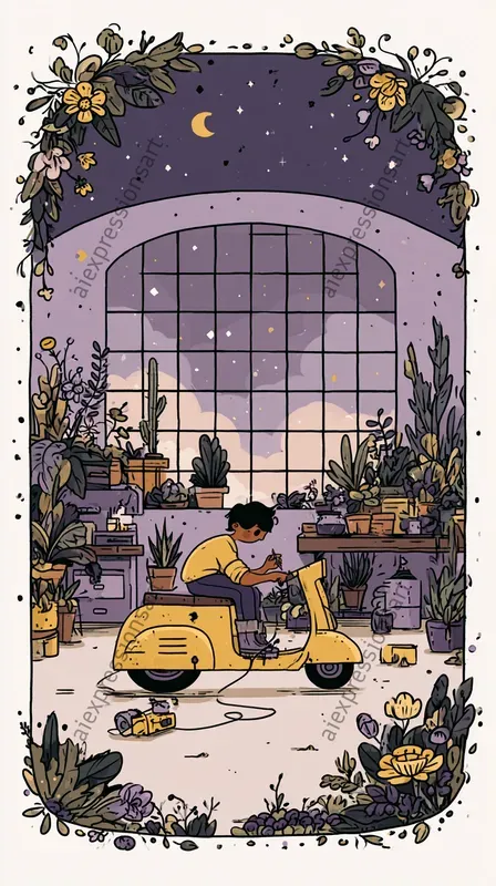 Cozy Solarpunk Scifi Postcard Art