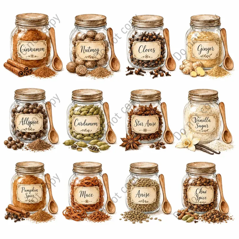 Watercolor Spice Jar Clipart