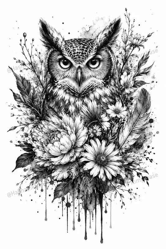 Plural: Black White Ink Tattoo Animal Florals