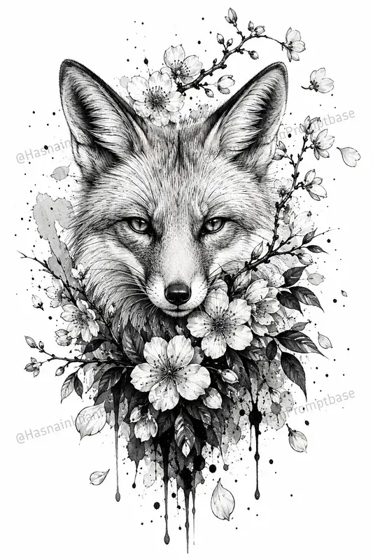 Plural: Black White Ink Tattoo Animal Florals