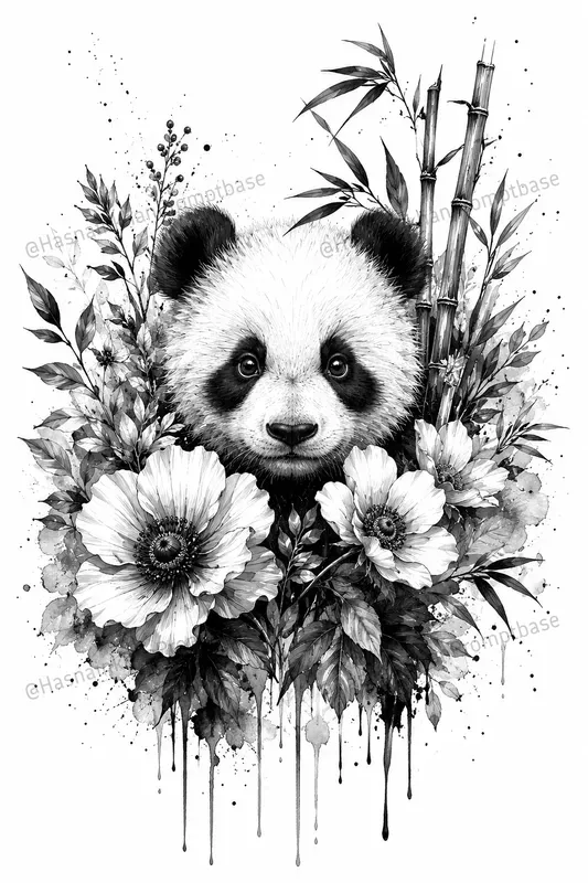 Plural: Black White Ink Tattoo Animal Florals