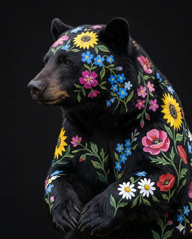 Black Animal Folkart Portrait Modulars