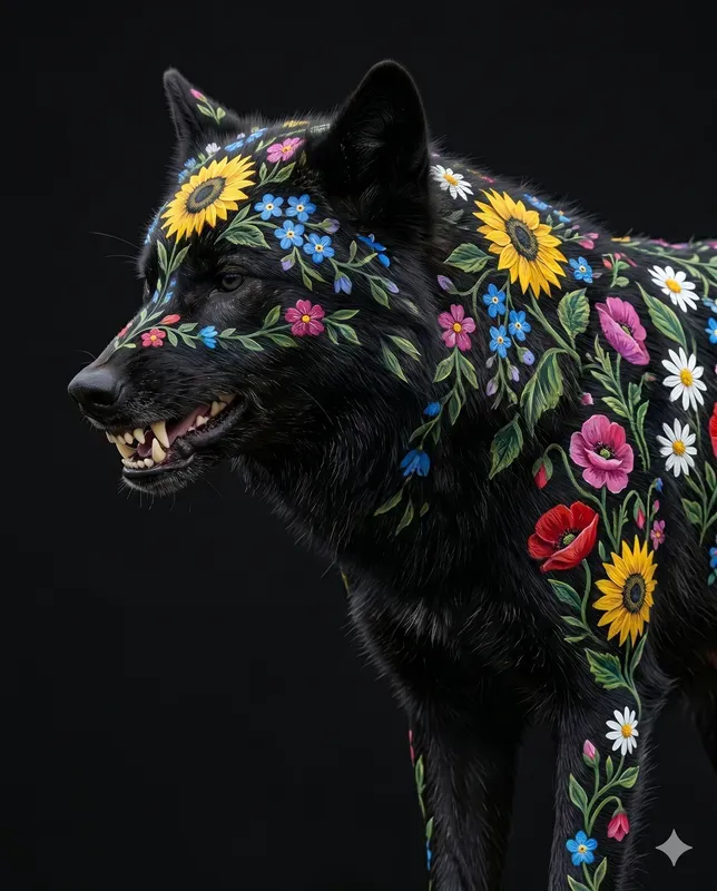 Black Animal Folkart Portrait Modulars