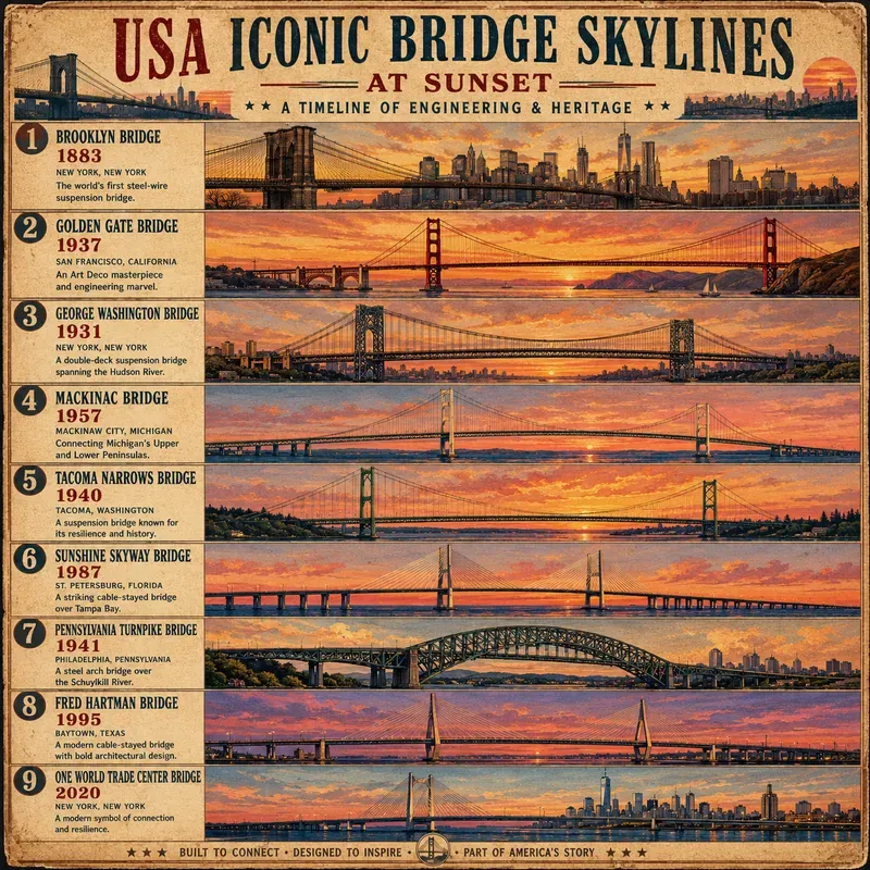 Usa Iconic Bridges Timeline Posters