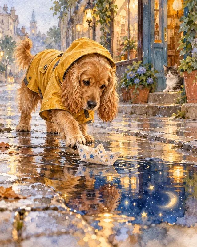 Watercolor Dogs In Raincoats