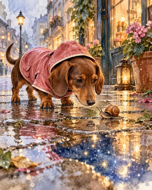 Watercolor Dogs In Raincoats