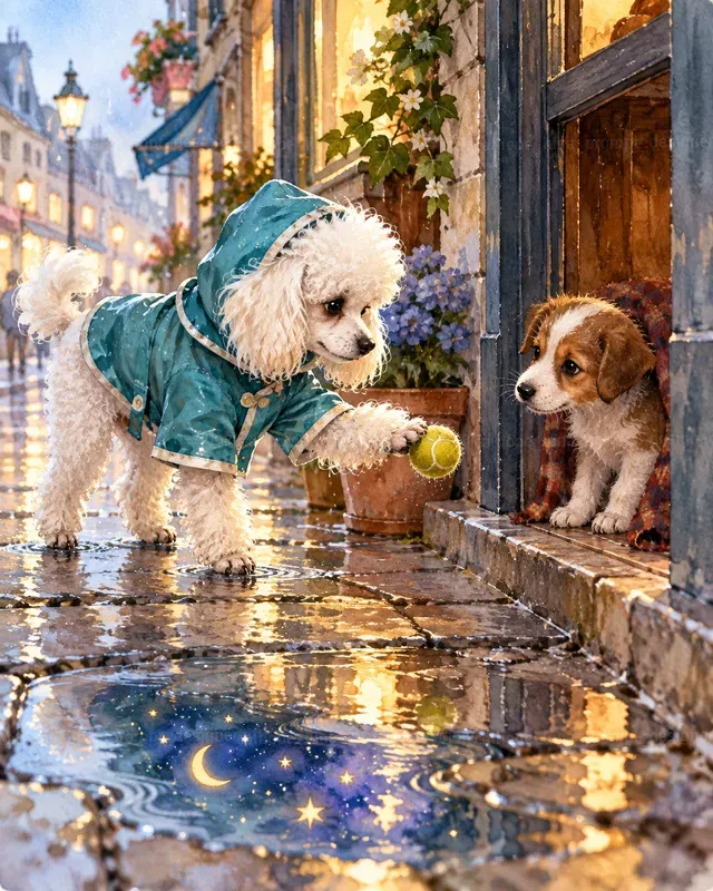 Watercolor Dogs In Raincoats